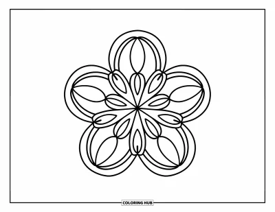 Bohemian Mandala Coloring Page for Kids: Five bold petals form a playful, simple flower mandala