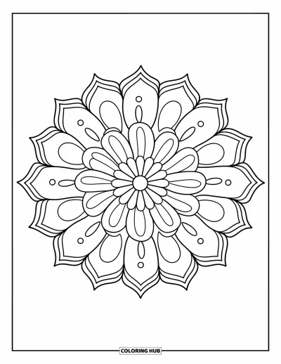 Bohemian Mandala Coloring Page for Kids: Playful flower mandala with dots and large petal sections