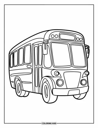 Kleurplaat van een bus voor kinderen: Een schattige stadsbus met grote ramen staat aan de kant geparkeerd