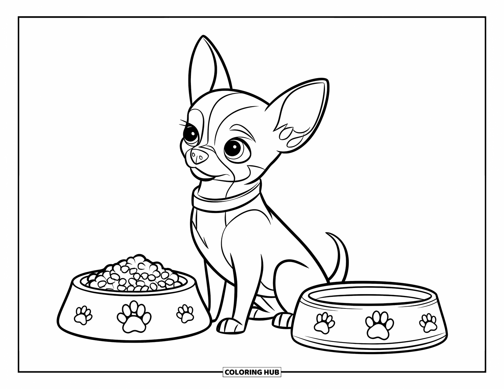 65 Chihuahua Coloring Pages for - Chihuahua Coloring Page For Kids Chihuahua With A Collar Sits By Its Bowl And Dish