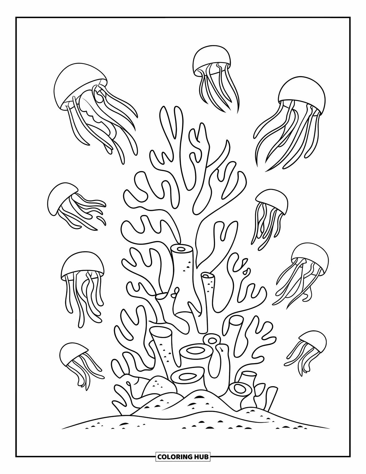 65 Coral Coloring Pages for Kids - Coral Coloring Page For Kids A Coral Tower With Jellyfish Shapes Around It Offers A Peaceful Underwa 
