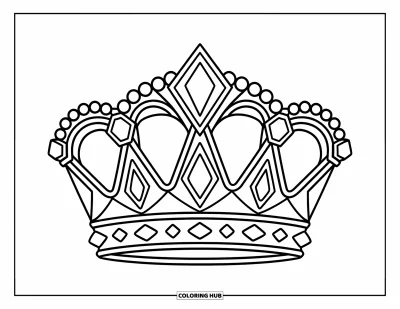 Desen de colorat cu diamante pentru copii: O coroană regală afișează cinci diamante într-un design simplu și amuzant