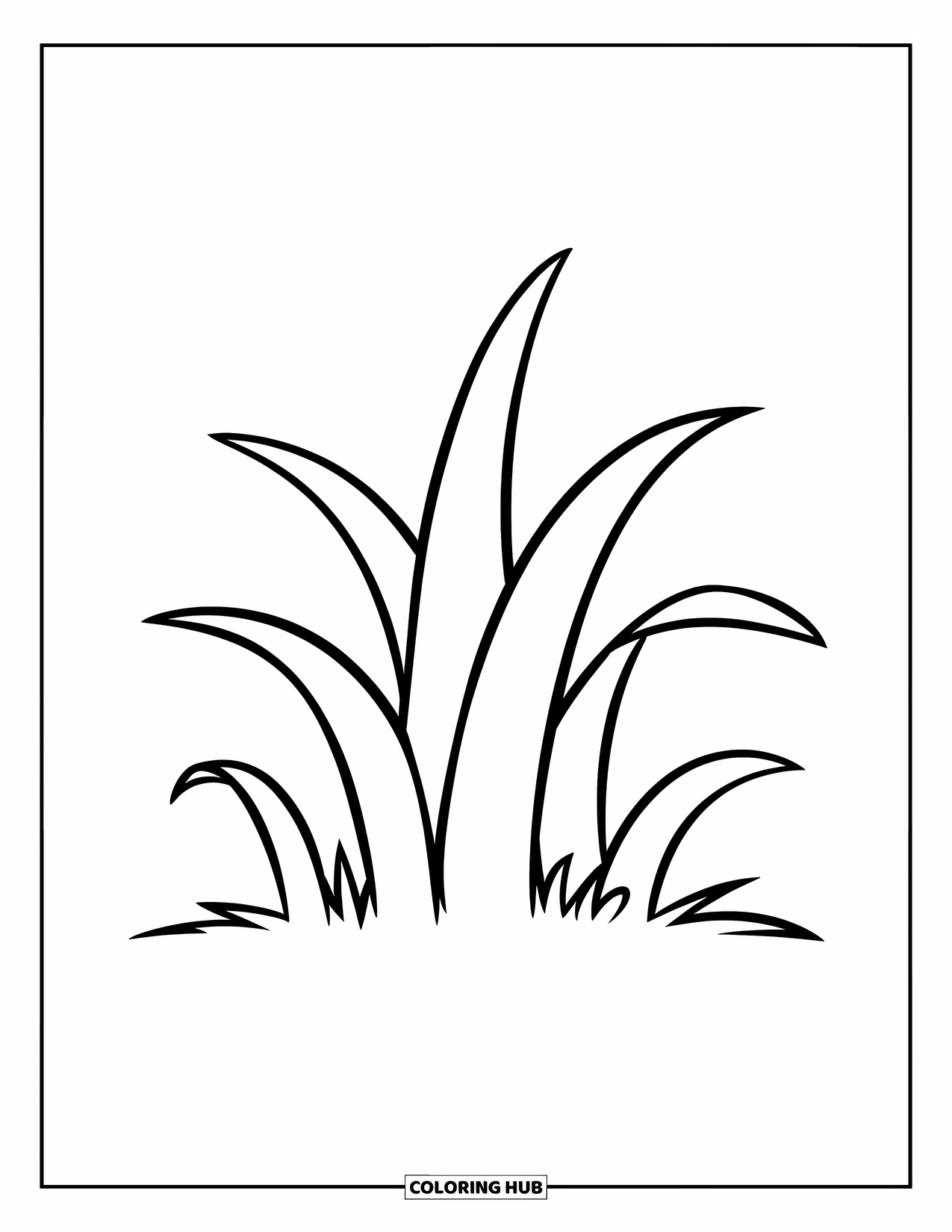 Grass Coloring Page for Kids: Simple, curved grass blades grow in a small patch