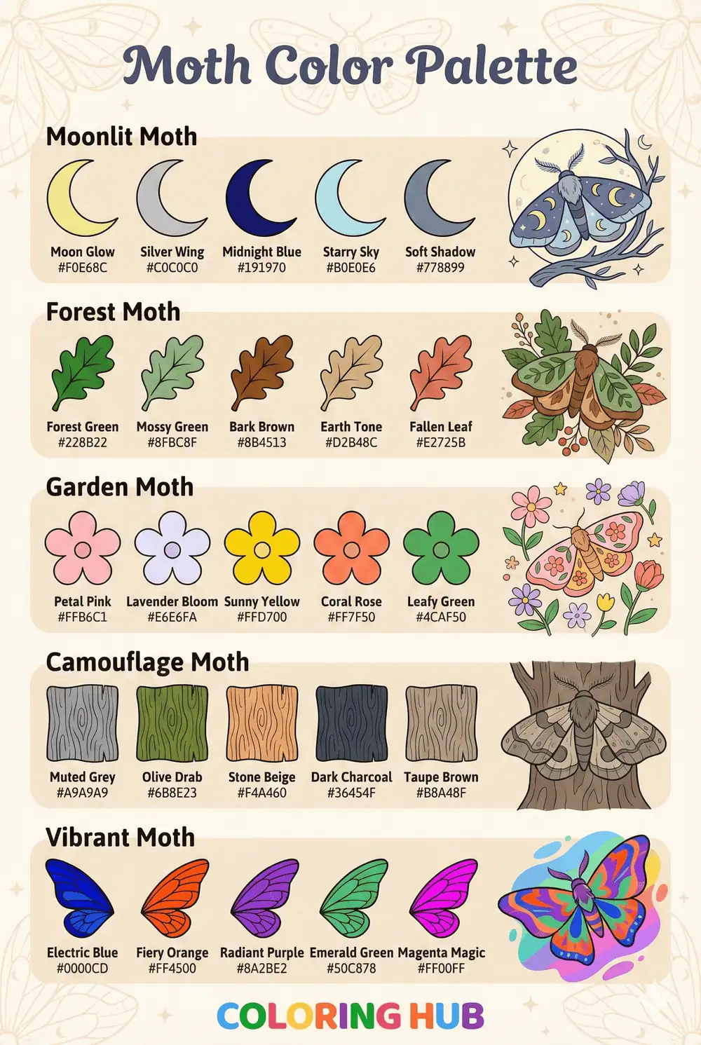 Moth Coloring Page Color Palettes
