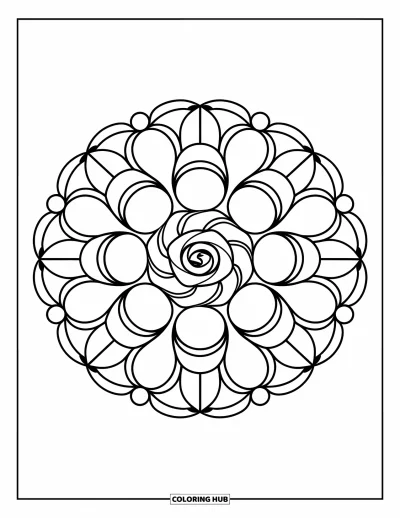 Coloriage de mandala de roses pour enfants : Des cercles affirmés et des formes de feuilles composent un mandala de roses plein d'entrain