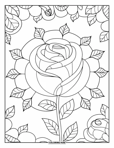 Coloriage de mandala de roses pour enfants : Des pétales de roses circulaires et des formes de feuilles composent un mandala plein de gaieté