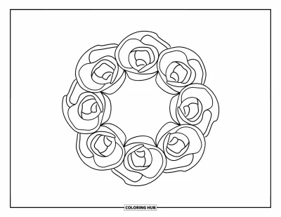 Coloriage de mandala de roses pour enfants : Cinq couches florales généreuses forment une jolie couronne mandala de roses