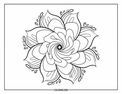 Coloriage de mandala de roses pour enfants : Mandala de roses tourbillonnant avec des ornements pointillés et des pétales superposés
