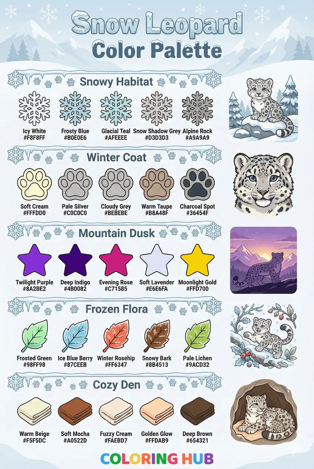 Snow Leopard Coloring Page Color Palettes