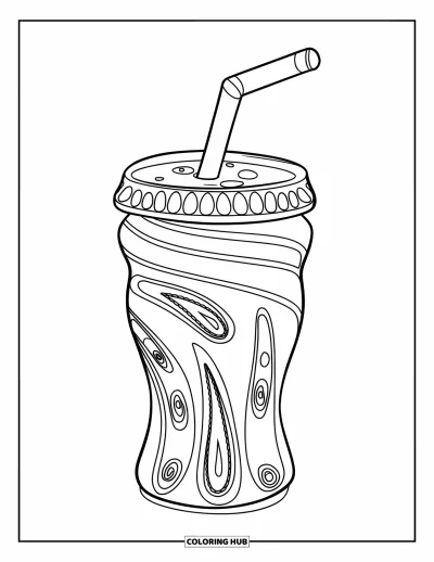 大人向けソーダのぬりえ：シンプルな背景にペイズリーの気泡が描かれたソーダカップ