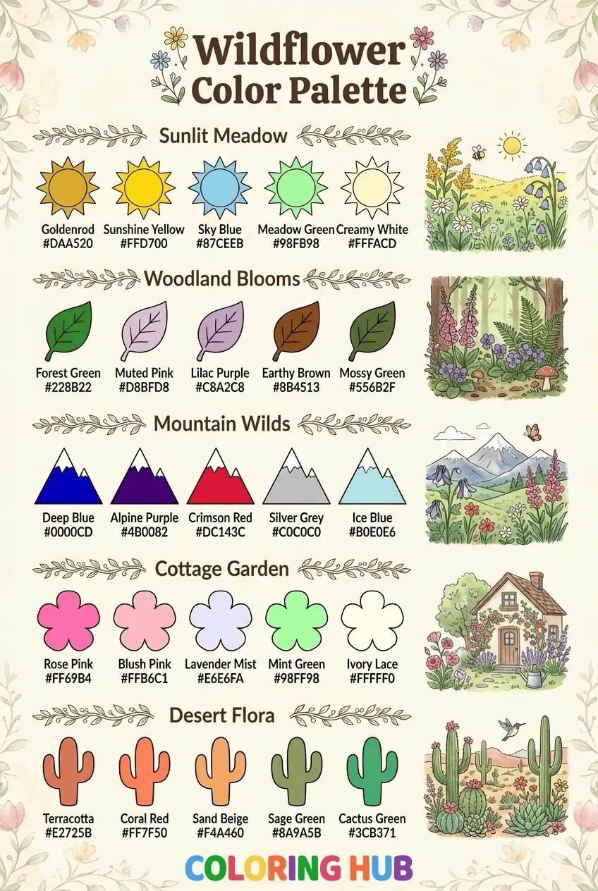 Wildflower Coloring Page Color Palettes
