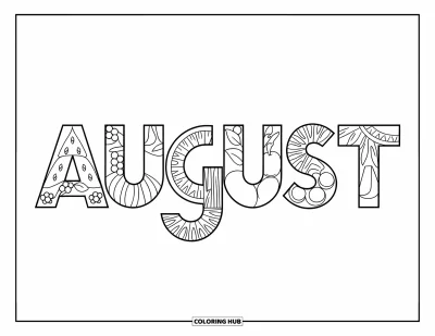 August Coloring Page for Kids: Each August letter made from juicy summer fruits