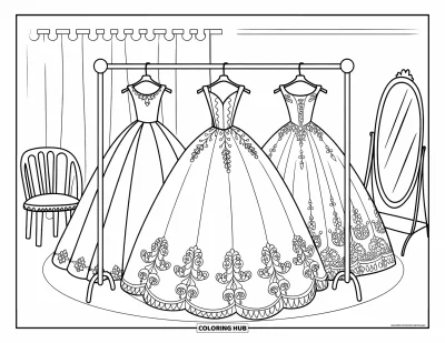 80+ Dibujos de vestidos de gala para colorear para niños y adultos (Gratis)
