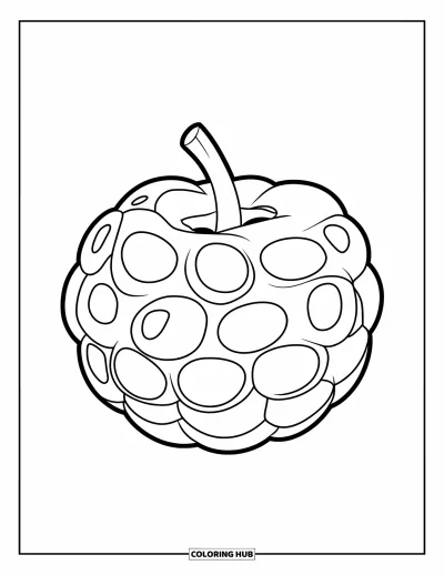 Beeren-Ausmalbild für Kinder: Glänzende Preiselbeere mit weichen Kurven und kleinem Blattschopf