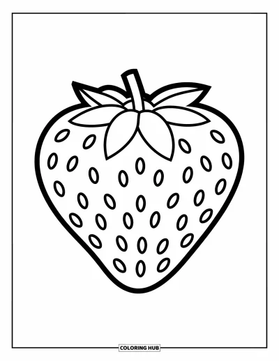 Beeren-Ausmalbild für Kinder: Große Erdbeere mit Blattschopf und kräftigen Umrissen
