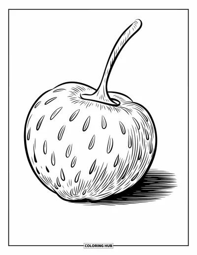 Beeren-Ausmalbild für Kinder: Einfache Stachelbeere mit Stiel und weichen senkrechten Linien