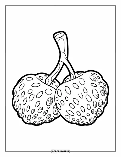 Beeren-Ausmalbild für Kinder: Einzelne Maulbeere mit holpriger Textur und länglicher Form
