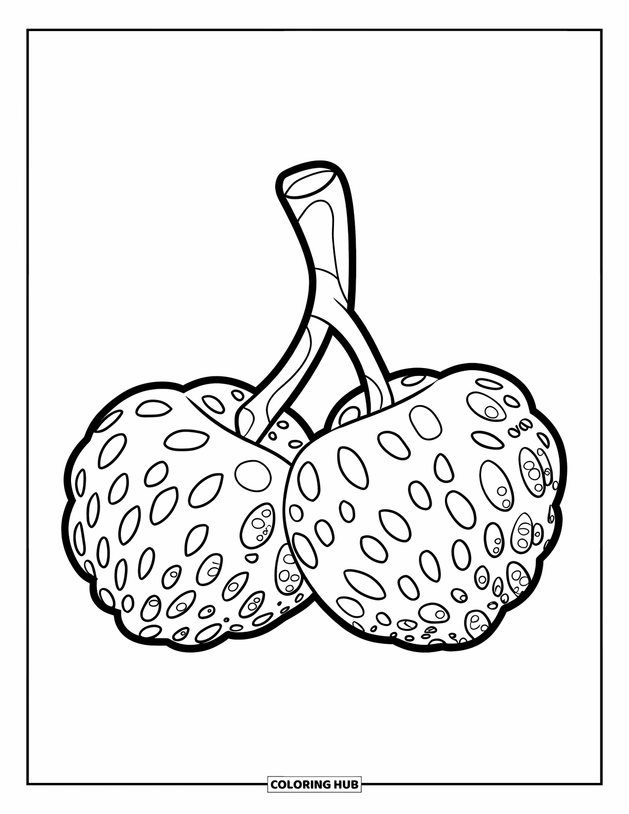 Berry Coloring Page for Kids: Single mulberry with a bumpy texture and long shape