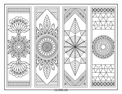 Coloriage de marque-pages pour adultes : Marque-pages avec des mandalas et des cadres géométriques aux motifs variés et détaillés