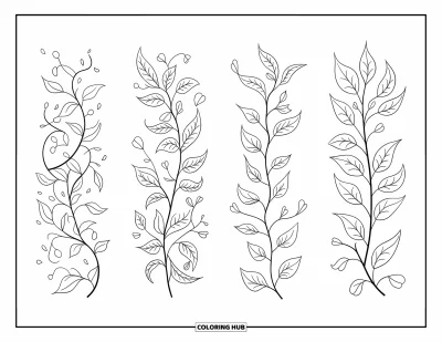 Coloriage de marque-pages pour adultes : Marque-pages aux rinceaux floraux détaillés avec des feuilles et des pétales qui s'écoulent doucement