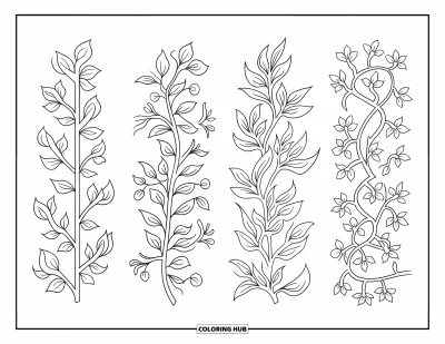 Coloriage de marque-pages pour adultes : Marque-pages aux rinceaux floraux avec des feuilles et des pétales qui s'entrelacent de façon unique