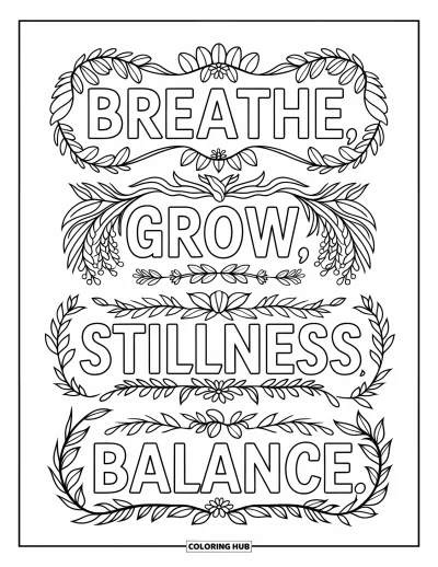 Coloriage de marque-pages pour adultes : Marque-pages inspirants avec des mots et des motifs botaniques très détaillés