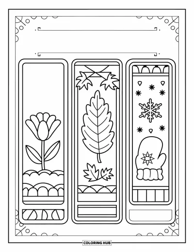 Coloriage de marque-pages pour enfants : Marque-pages pour le printemps, l'automne et l'hiver avec de jolies touches saisonnières