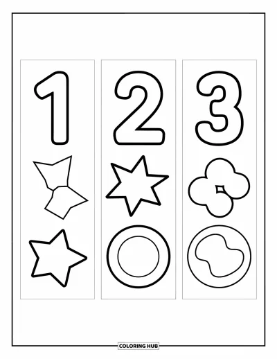 Coloriage de marque-pages pour enfants : Marque-pages avec de grands chiffres et des étoiles ou cercles pour s'amuser à compter