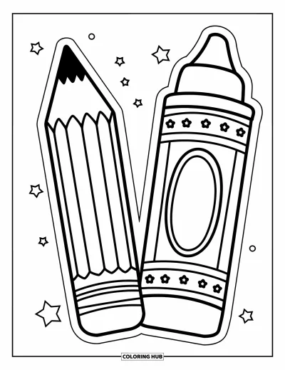 Coloriage de marque-pages pour enfants : Marque-pages crayon à papier et crayon de couleur fantaisistes avec des bordures d'étoiles