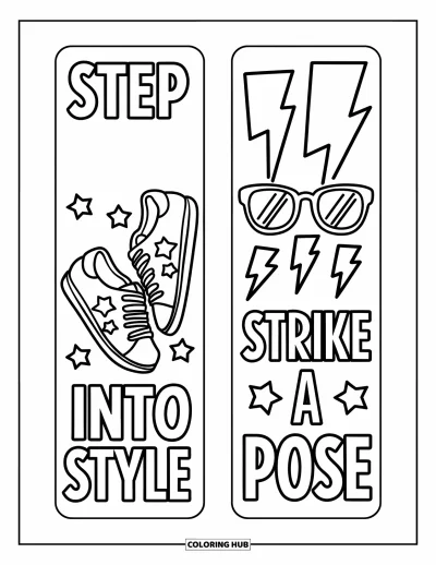 Coloriage de marque-pages pour enfants : Basket avec des étoiles et lunettes de soleil avec des éclairs