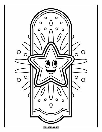 Coloriage de marque-pages pour enfants : Marque-page vertical avec une étoile joyeuse, des points et des lignes