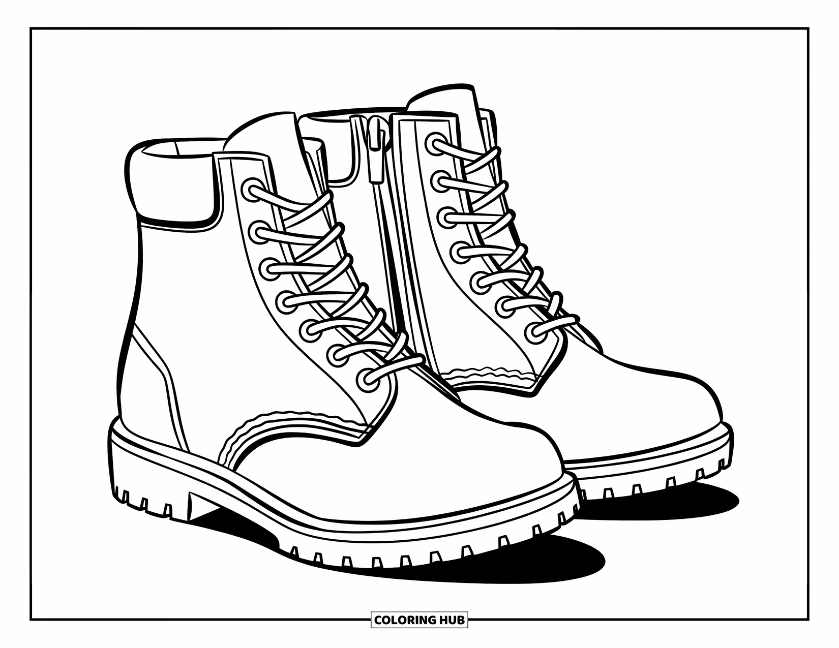 Boots Coloring Page for Kids: Ankle boots with side zippers, stitched panels, and angled heels