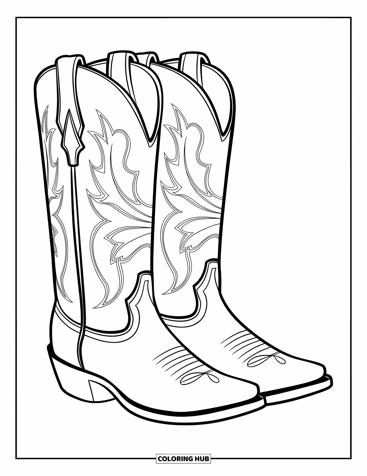 Boots Coloring Page for Kids: Cowboy boots with intricate stitches and slightly pointed toes