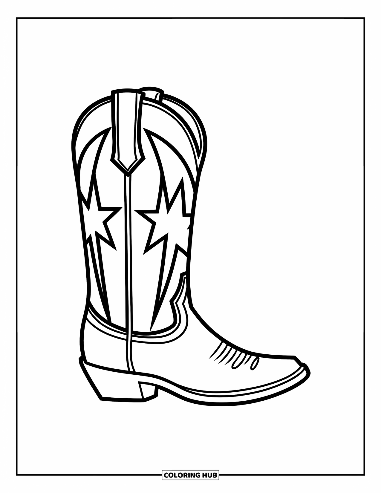 Boots Coloring Page for Kids: Mid-calf cowboy boot with star emblem for preschoolers