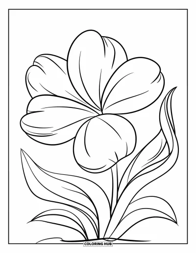 Coloriage apaisant pour enfants : Une fleur souriante avec des pétales ronds et des feuilles délicates
