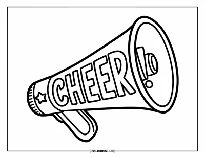 Målarbild med hejarklack för barn: Megafon med fetstilad "Cheer!"-text och en stjärnaccent