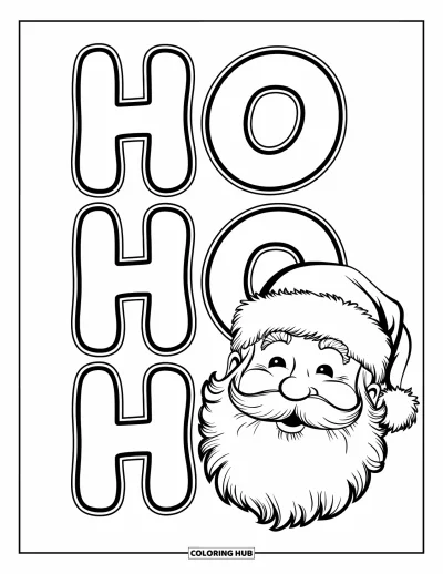 Coloriage de carte de Noël pour enfants : La barbe touffue du Père Noël et les grandes lettres "Ho Ho Ho" au-dessus