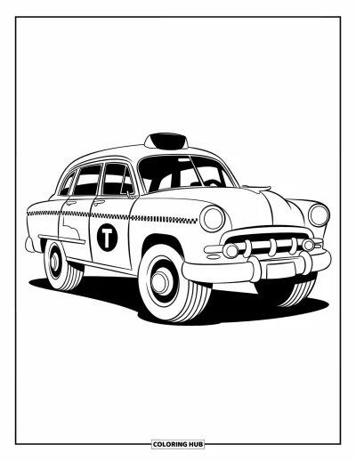 Classic Car Coloring Page for Kids: Cheerful vintage taxi cab with bold outlines for preschoolers