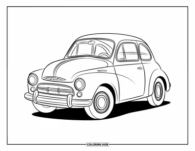 Classic Car Coloring Page for Kids: Compact classic car with curved fenders and cheerful vibe