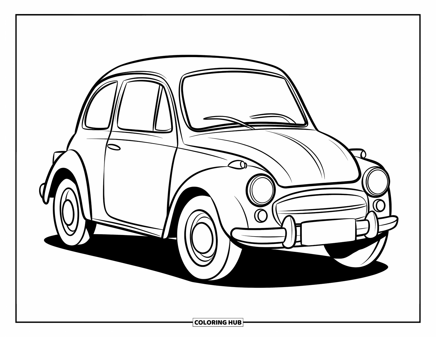 Classic Car Coloring Page for Kids: Small classic car with cheerful, easy-to-color design