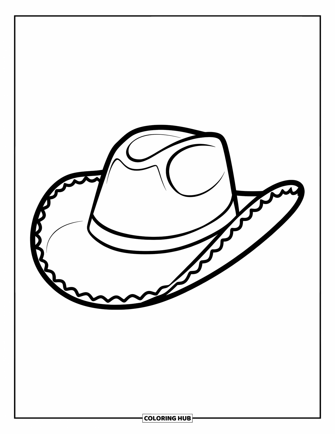 Cowboy Hat Preppy Coloring Page for Kids: A cowboy hat with a scalloped brim features playful and easy-to-color shapes
