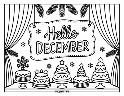 Decemberi kifestő felnőtteknek: Ünnepi pékség kirakata cukormázas finomságokkal és játékos "Hello December" ablakfelirattal