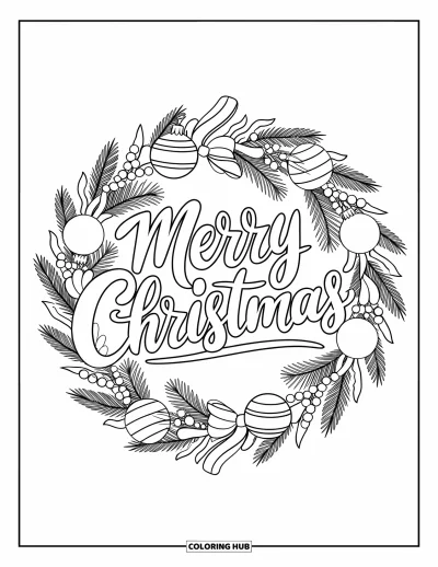 Decemberi kifestő felnőtteknek: A "Merry Christmas" egy fenyő-, bogyó- és szalagkoszorú mandalában pihen