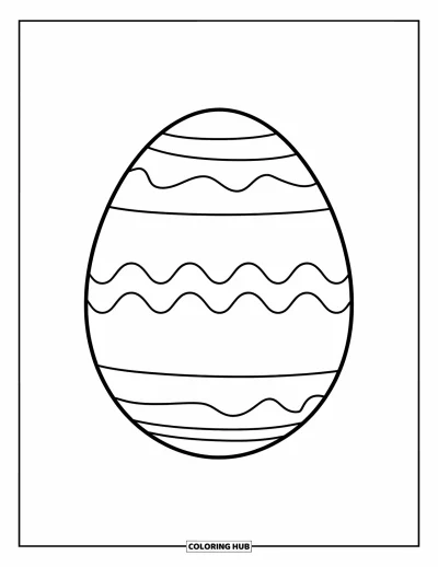 Easter Egg Coloring Page for Kids: A plain Easter egg with wide wavy lines rests alone
