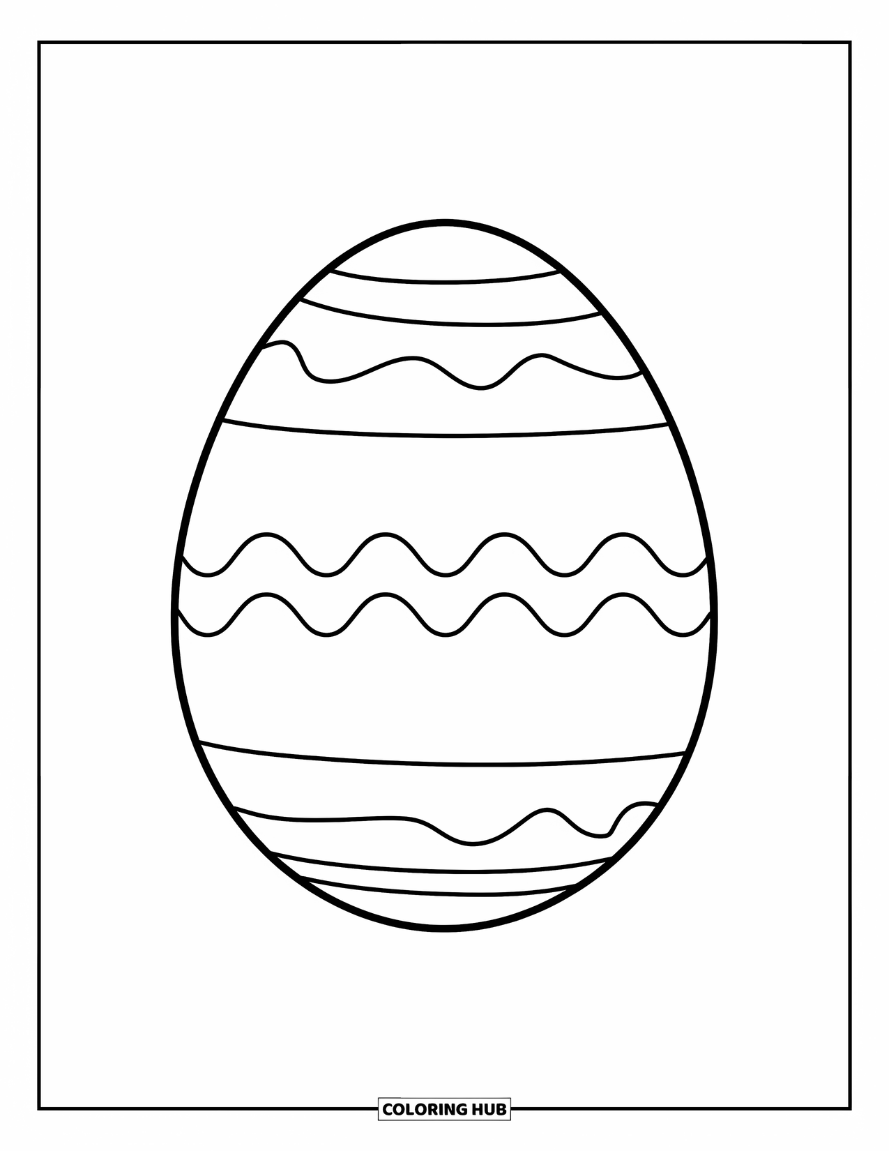 Easter Egg Coloring Page for Kids: A plain Easter egg with wide wavy lines rests alone
