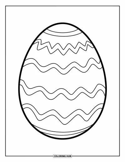 Easter Egg Coloring Page for Kids: A plain egg with wide wavy lines sits on white background