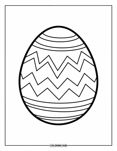 Easter Egg Coloring Page for Kids: A playful zigzag-striped Easter egg rests on a plain background