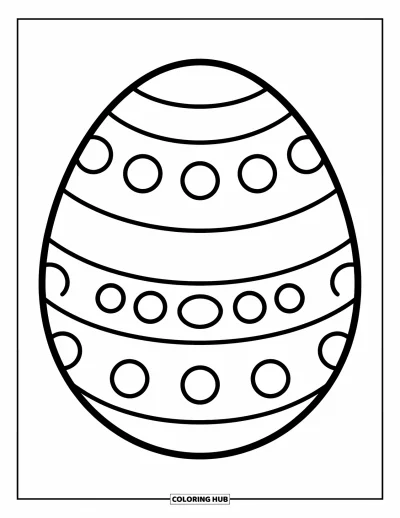Easter Egg Coloring Page for Kids: A striped Easter egg with dots sits against a white background