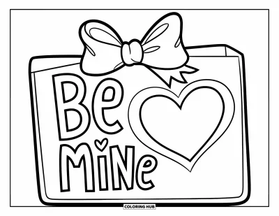 Coloriage de février pour enfants : Grande carte de Saint-Valentin avec un cœur et un ruban