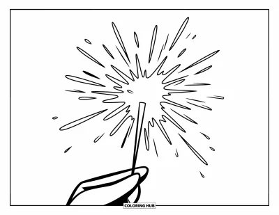 Coloriage de feu pour enfants : Un cierge magique tenu par une main gantée envoie des étincelles lumineuses
